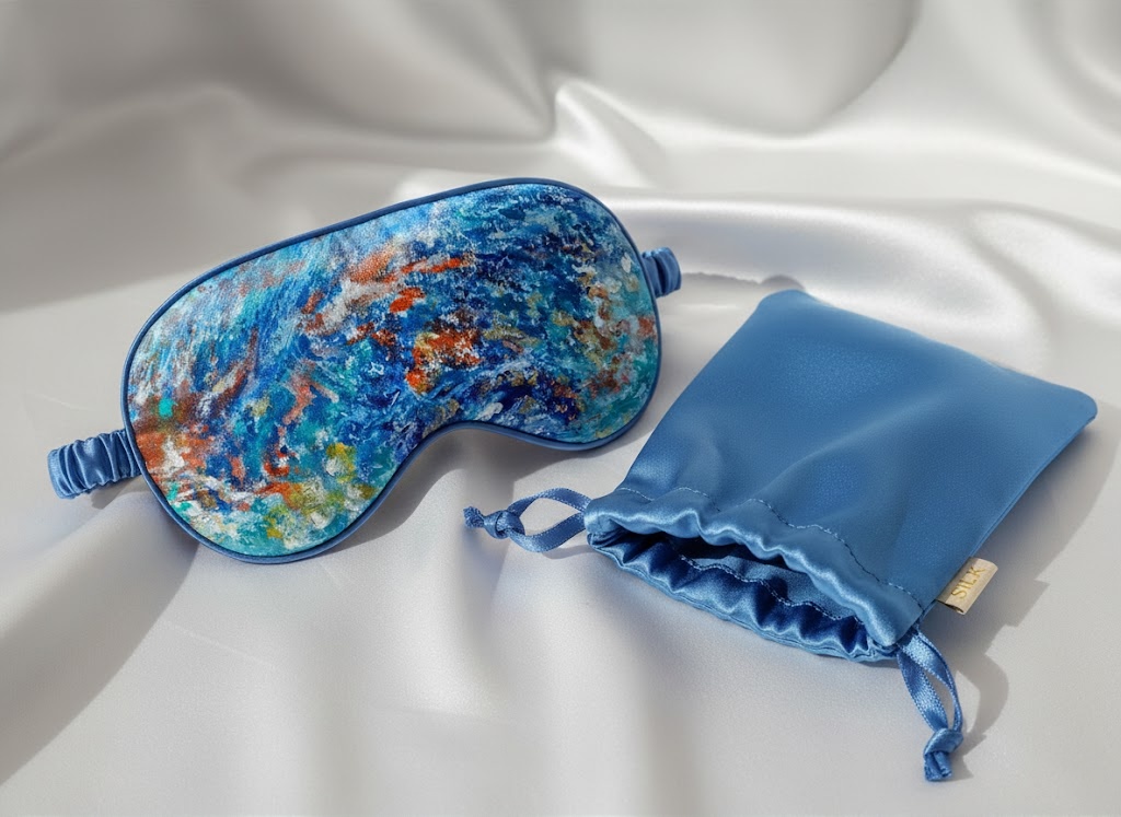 Golden Water silk eye mask and matching pouch